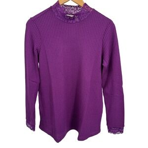 LOGO Lori Goldstein Sweater Women S Lace Pullover Stretch Sparkling Grape Office